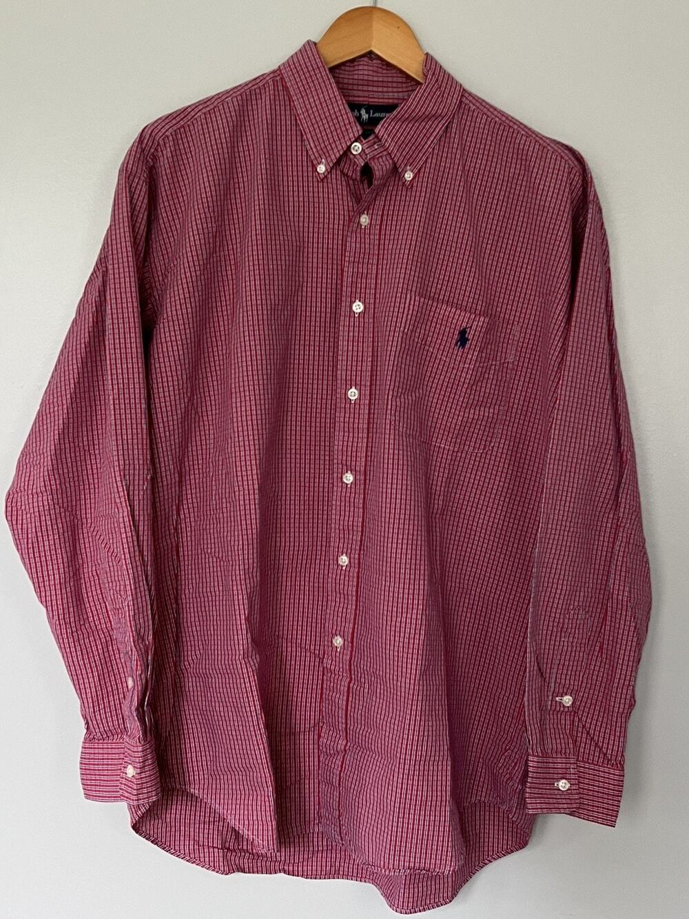Ralph Lauren Blake Men’s L Red Gingham Micro-Check Cotton Button Down Shirt